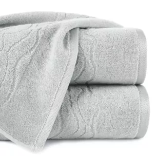 Ręcznik do rąk 30x50 cm bawełniany kolor srebrny zdobiony bordiurą z błyszczącym wzorem 500 g/m2 KARIN