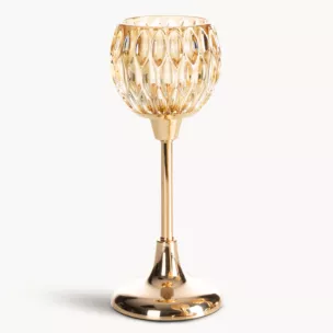 Świecznik dekoracyjny złoty ze szlanym tłoczonym kielichem  średnica 11x27 cm SALMA