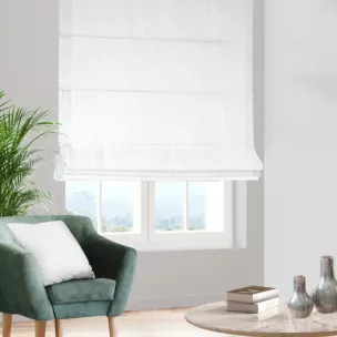 Roleta rzymska biała z tkaniny z mieszanką lnu i wiskozy, w stylu eko, z delikatnym połyskiem