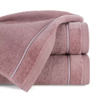 Ręcznik do rąk 30x50 cm bawełniany kolor pudrowy z kontrastującymi paseczkami 500 g/m2 SIBEL