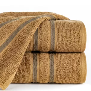 Ręcznik do rąk 30x50 cm bawełniany kolor musztardowy w kontrastujące pasy 500 g/m2 DINA