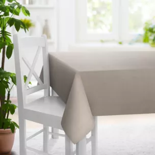 Obrus szyty ciemnobeżowy z tkaniny w stylu eko z efektem melanżu