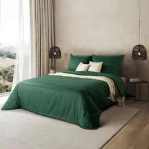 Pościel 160x200 cm satyna bawełniana kolor ciemnozielony w drobne prążki VERA