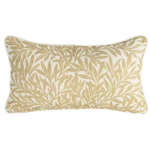 Poszewka na poduszkę 30x50 cm bawełniana z dodatkiem lnu żółto, kremowa zdobiona nadrukiem roślinnym LEN