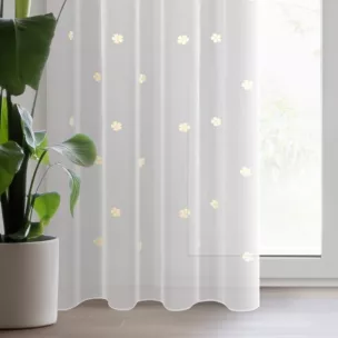 Firana biało, żółta z kwiatuszkami haftowanymi puszystą nicią 140x250 cm przelotka ELSA