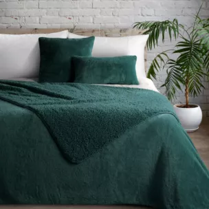 Narzuta dwustronna z przyjemnego futerka i tkaniny barankowej ciemnozielona 220x240 cm NINA Eurofirany Premium