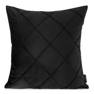 Poszewka na poduszkę 45x45 cm welwetowa czarna z geometrycznym przeszywanym wzorem NALA Eurofirany Premium