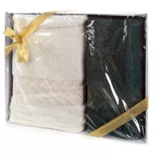 Zestaw ręczników bawełnianych na prezent 2 szt kolor kremowy, ciemnozielony 450 g/m2 GLOW