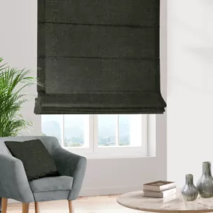 Roleta rzymska ciemnooliwkowa z miękkiej w dotyku tkaniny szenilowej