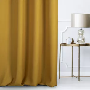 Zasłona szyta na taśmie 5 cm STYLE musztardowa o naturalnym charakterze, z widocznym, ozdobnym splotem