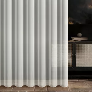 Firana szyta na taśmie 5 cm naturalna z wysokiej jakości trudnopalnej żorżety z certyfikatem, wykończona obciążnikiem