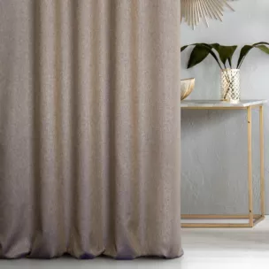 Zasłona szyta na taśmie 5 cm ciemnozłoto granatowa z tkaniny z dodatkiem połyskującej nici, z widocznym ozdobnym splotem