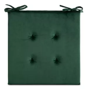 Poduszka na krzesło 40 x 40 x 3 cm  welwetowa ciemnozielona z ozdobnym pikowaniem i praktycznymi troczkami GAJA