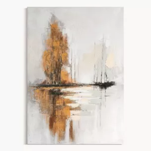 Obraz pejzaż popielato, miedziane malowany ręcznie na płótnie 70x100 cm