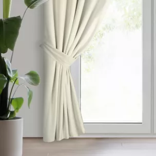 Zasłona welwetowa kremowa, troczek w zestawie 140x300 cm taśma - ANTARA