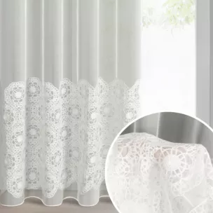 Firana kolor naturalny z tkaniny typu peru zdobiona aplikacją 140x250 cm przelotka - LIZA