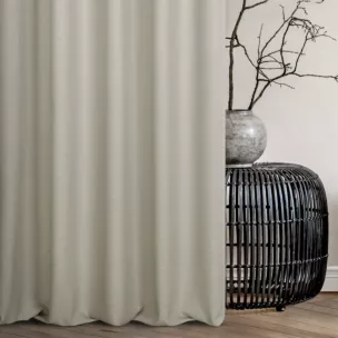 Zasłona szyta na taśmie 5 cm szara z tkaniny z dodatkiem połyskującej nici, z widocznym ozdobnym splotem