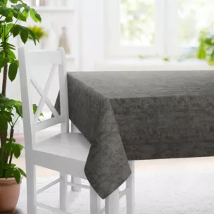 Obrus szyty stalowo szampański z tkaniny welwetowej z nadrukiem