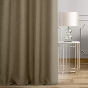 Zasłona szyta na taśmie 5 cm ciemnobrązowa z tkaniny o naturalnym splocie w stylu eko