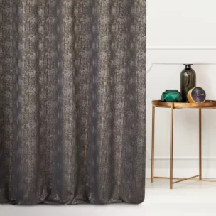 Zasłona szyta na tunelu grafitowo złocista z tkaniny z wzorem w formie przecierki na błyszczącym tle Pierre Cardin