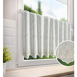 Tkanina firanowa zazdrostka z etaminy zdobiona haftem subtelnym drobnych kwiatuszków