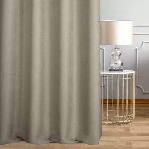 Zasłona szyta na taśmie 5 cm szarobeżowa z tkaniny o naturalnym splocie w stylu eko