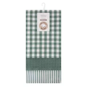 Komplet ściereczek kuchennych  3szt 50x75 cm bawełniany kolor biały,zielony 200 g/m2  LUCY