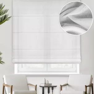 Roleta rzymska kremowa z miękkiej w dotyku, kreszowanej tkaniny, wykończona obciążnikiem