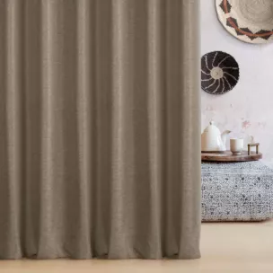 Zasłona szyta na taśmie 5 cm brązowa o naturalnym charakterze, z widocznym, ozdobnym splotem