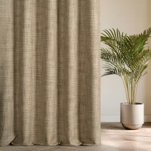 Zasłona szyta na taśmie 5 cm jasnobrązowa z tkaniny o grubym splocie z efektem melanżu