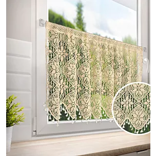 Zazdrostka jansobeżowa ażurowa  w stylu boho zdobiona subtelnymi frędzelkami 150x60 cm tunel MOLY