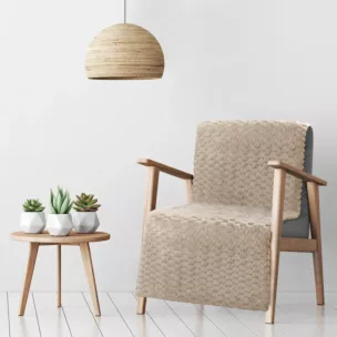 Narzuta na fotel-koc 70x160 cm beżowa miękka i miła w dotyku z wytłaczanym wzorem jodełki CINDY 5 Design 91