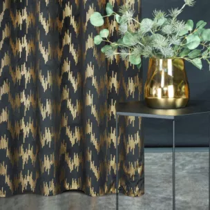 Zasłona czarno, złota ze srebrnym nadrukiem z tkaniny welwetowej 140x250 cm przelotka CHILL