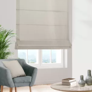 Roleta rzymska kremowa z tkaniny melanżowej przetykanej błyszczącą nicią