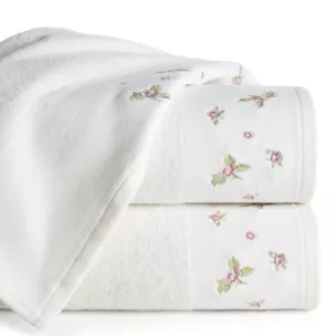 Ręcznik kąpielowy 70x140 cm bawełniany kolor kremowy zdobiony haftem różyczek DALIA