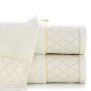 Ręcznik do rąk 30x50 cm bawełniany kolor kremowy zdobiony wzorem geometrycznym 500 g/m2 LAYLA