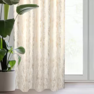 Zasłona biało, szampańska zdobiona błyszczącym wzorem z tkaniny zaciemniającej 140x250 cm przelotka - ELISE