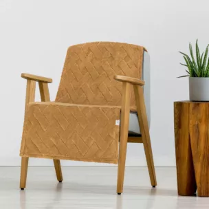 Narzuta na fotel-koc flano 70x160 cm miodowa zdobiona wytłaczanym wzorem CARO Design 91