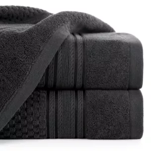 Ręcznik kąpielowy 70x140 cm bawełniany kolor czarny zdobiony subtelnymi paseczkami 500 g/m2 DAVOS