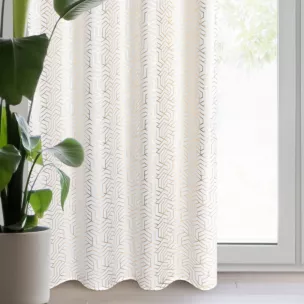 Zasłona biało, szampańska zdobiona nadrukiem geometrycznym 140x250 cm przelotka - SEMI
