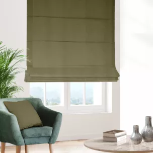 Roleta rzymska ciemnooliwkowa z tkaniny o naturalnym splocie z efektem melanżu