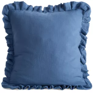 Poszewka na poduszkę 45x45 cm muślinowa z ozdobną falbanką na brzegach granatowa MUŚLIN 1
