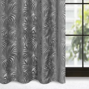 Zasłona welwetowa stalowa z trójwymiarowym wzorem liści 140x250 cm przelotka - LIVIA