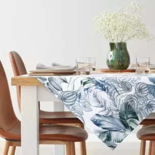 Bieżnik na stół biało, fioletowy 85x85 cm welwetowy DAVOS zdobiony nadrukiem egzotycznych liści DESIGN 94