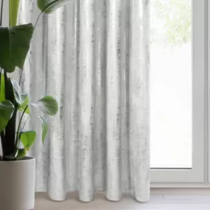 Zasłona welwetowa biało, srebrzysta zdobiona przecieranym wzorem 140x270 cm taśma - RENIA