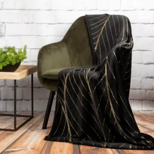 Koc LOTOS miękki i miły w dotyku ze złotym nadrukiem z motywem liści lotosu