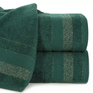 Ręcznik kąpielowy 50x90 cm bawełniany kolor ciemnozielony w pasy przetykany błyszczącą nicią 500 g/m2 APRIL
