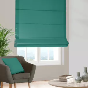 Roleta rzymska ciemnozielona z tkaniny trudnopalnej, zaciemniającej, typu blackout