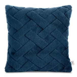 Poszewka na poduszkę 45x45 cm granatowa z miękkiego pluszu zdobiona wypukłym wzorem CARO DESIGN 91