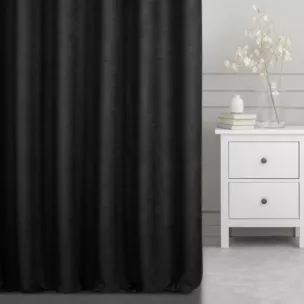 Zasłona szyta na taśmie 5 cm czarna z miękkiej tkaniny o welurowej strukturze i wyraźnym splocie